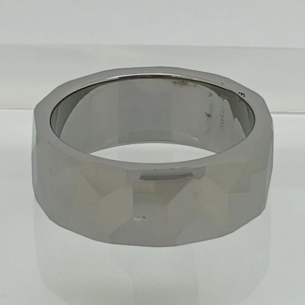 Vintage Tungsten Faceted Geometric Band Ring Silver 8mm Size 9.75 1990s Y2K NOS